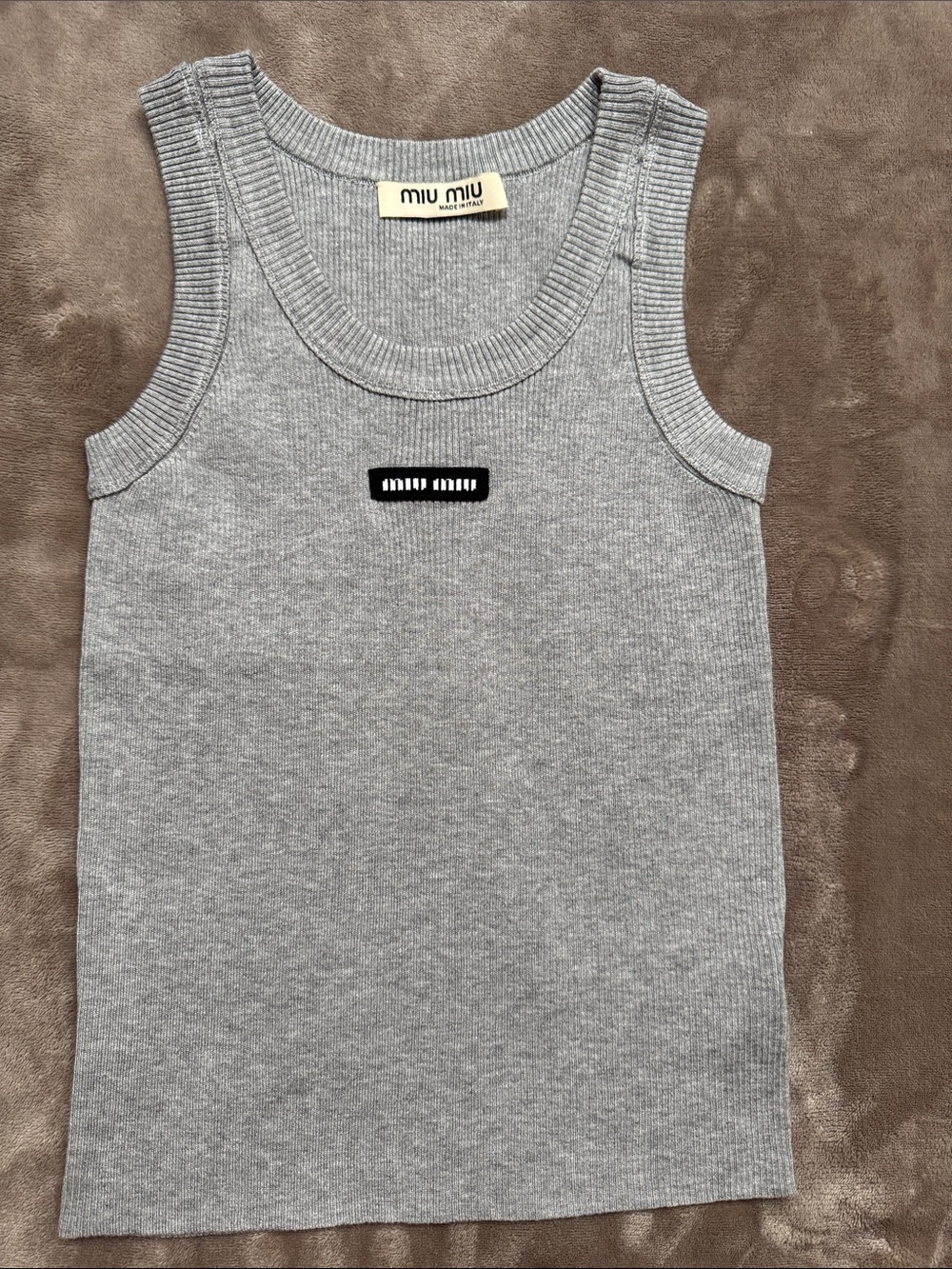 Miu Miu Grey Ribbed Tank Top